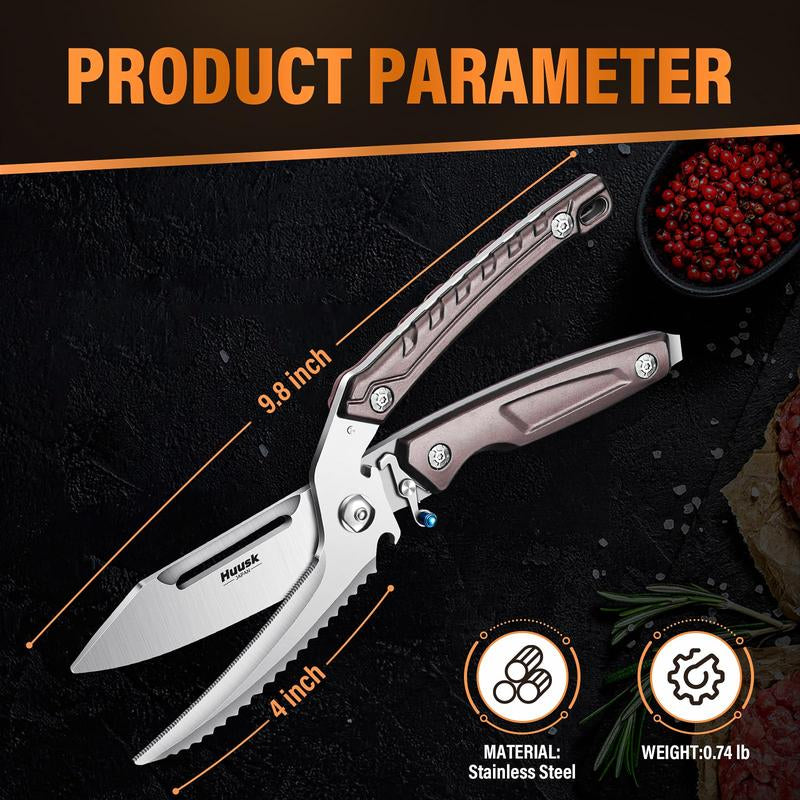 Huusk Heavy Duty Poultry Kitchen Scissors - Stainless Steel Kitchen Shears with Serrated Edge for Meat, Chicken, and Turkey Cutting, Quick Meat Scissors, Blackfriday/Christmas Gifts