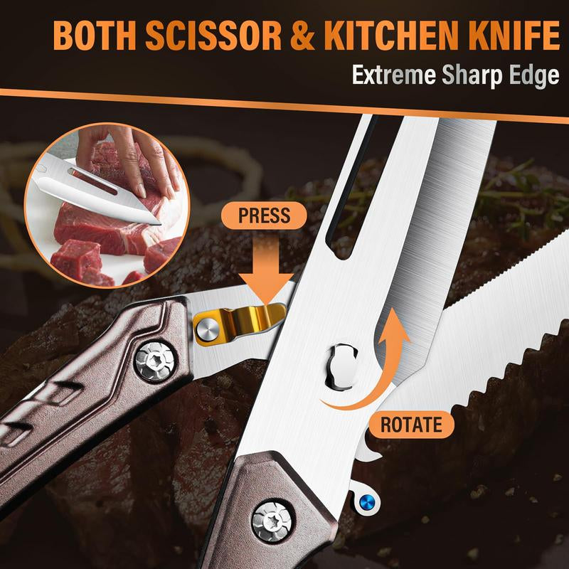 Huusk Heavy Duty Poultry Kitchen Scissors - Stainless Steel Kitchen Shears with Serrated Edge for Meat, Chicken, and Turkey Cutting, Quick Meat Scissors, Blackfriday/Christmas Gifts
